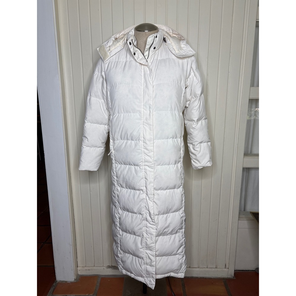 LL Bean Ultrawarm Long Puffer Coat Cream Down Parka Hooded Large Regular